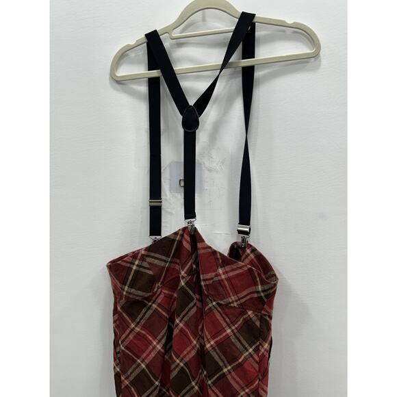 Unique Vintage Womens Suspenders Plaid Pants Red Brown Wide Leg Size 1X/16 NWOT - Picture 8 of 12